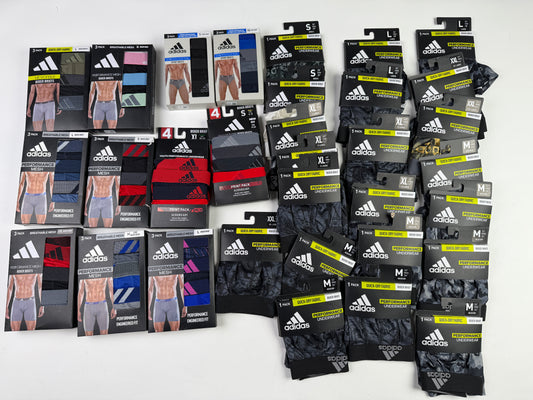 Adidas Underwear Lot of 32 Packages, NWT, Assorted Sizes and Styles