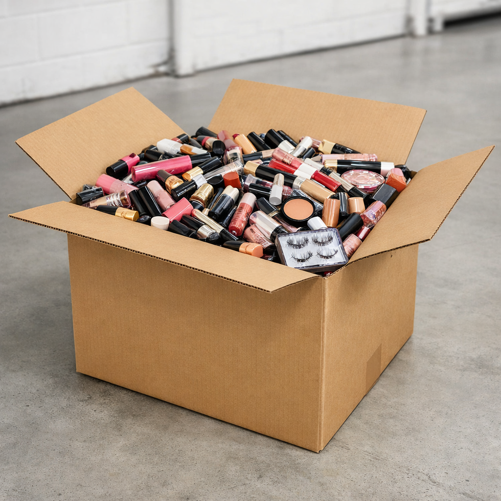 20x20x15 box filled with 500 cosmetics beauty items past shelf life sealed unused