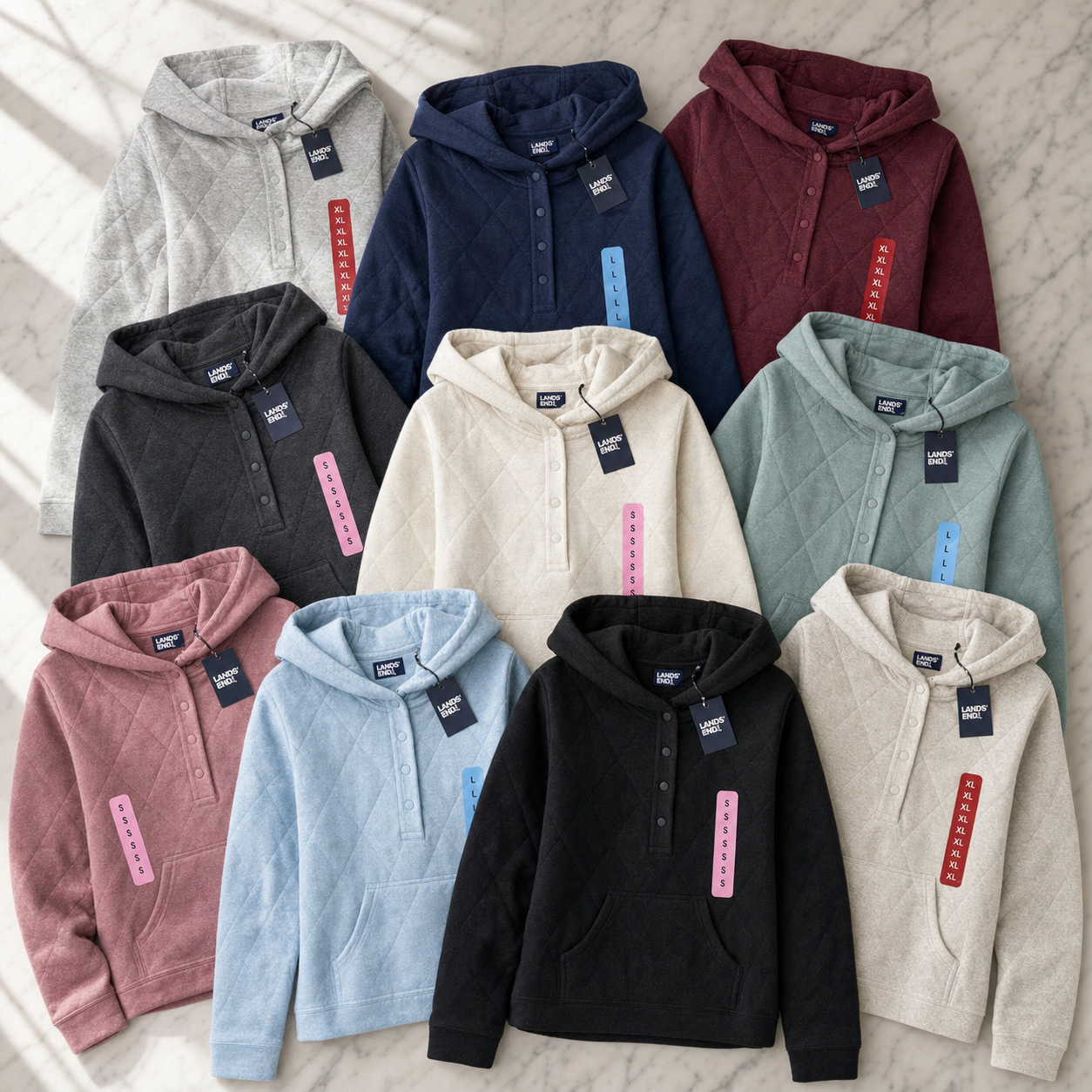 Bundle of 10 new Lands End womens quilted sweatshirt pullovers with hangtags