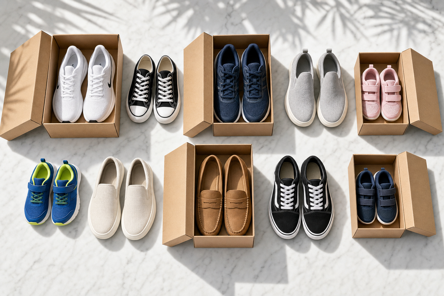 Mixed store-return shoes in boxes