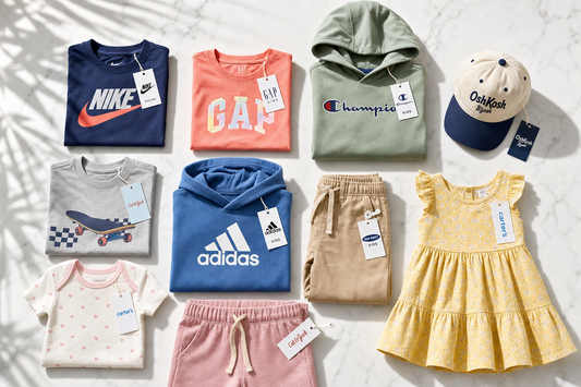 Assorted kids' apparel flat-lay
