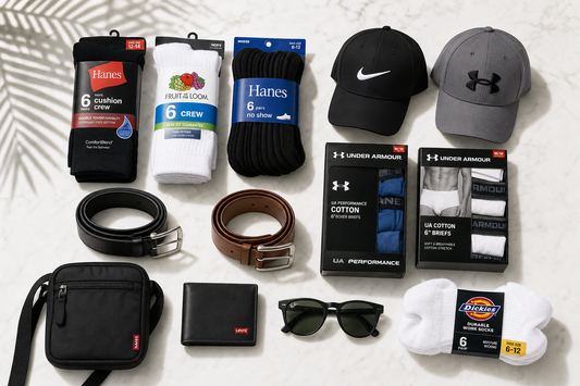 Assorted men's accessories flat-lay
