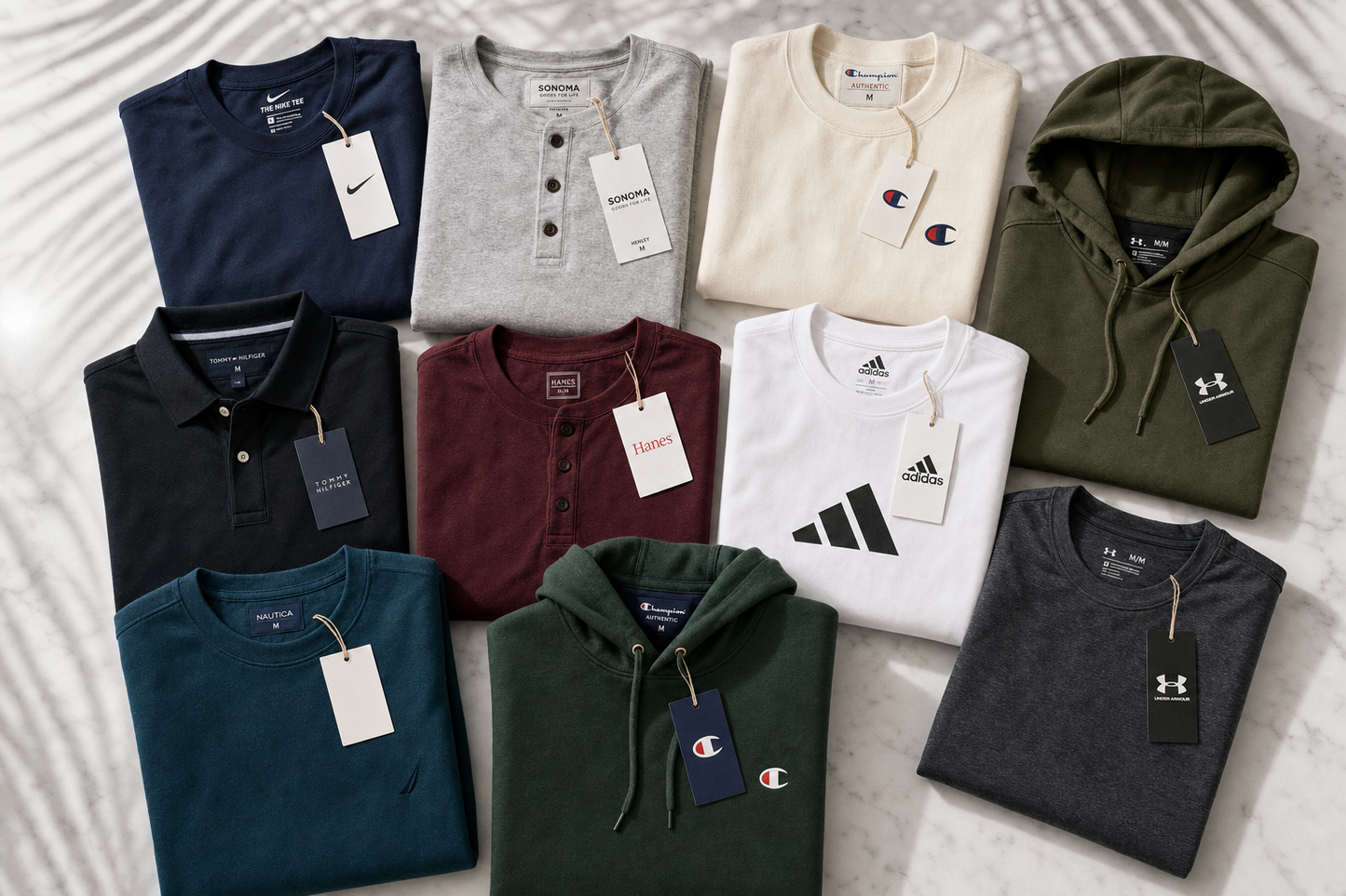 Assorted men's tops flat-lay