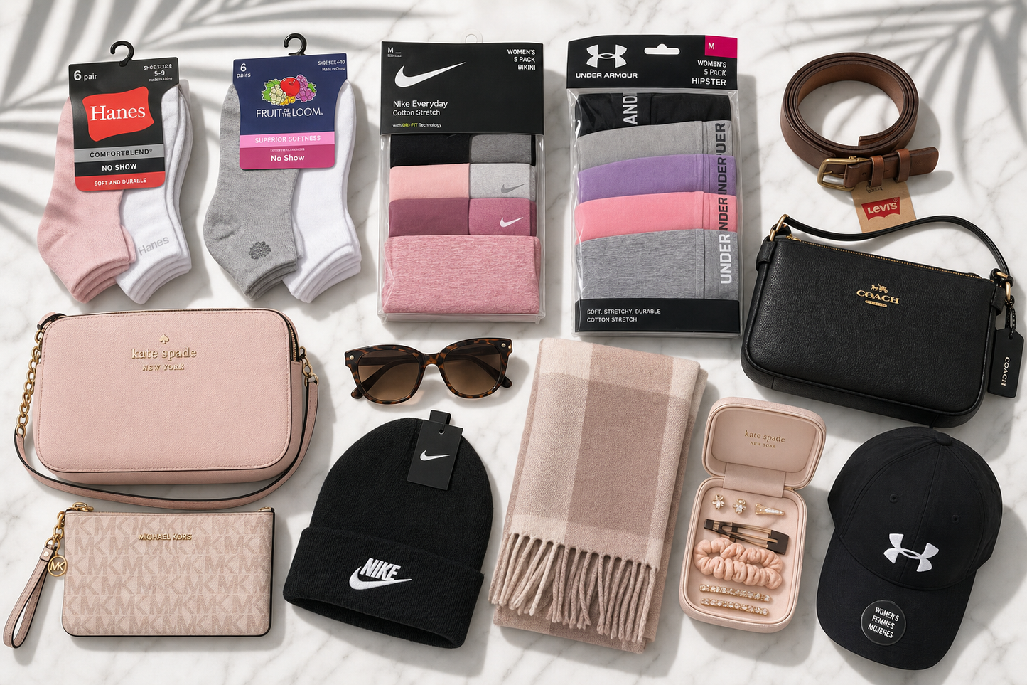 Assorted women's accessories flat-lay