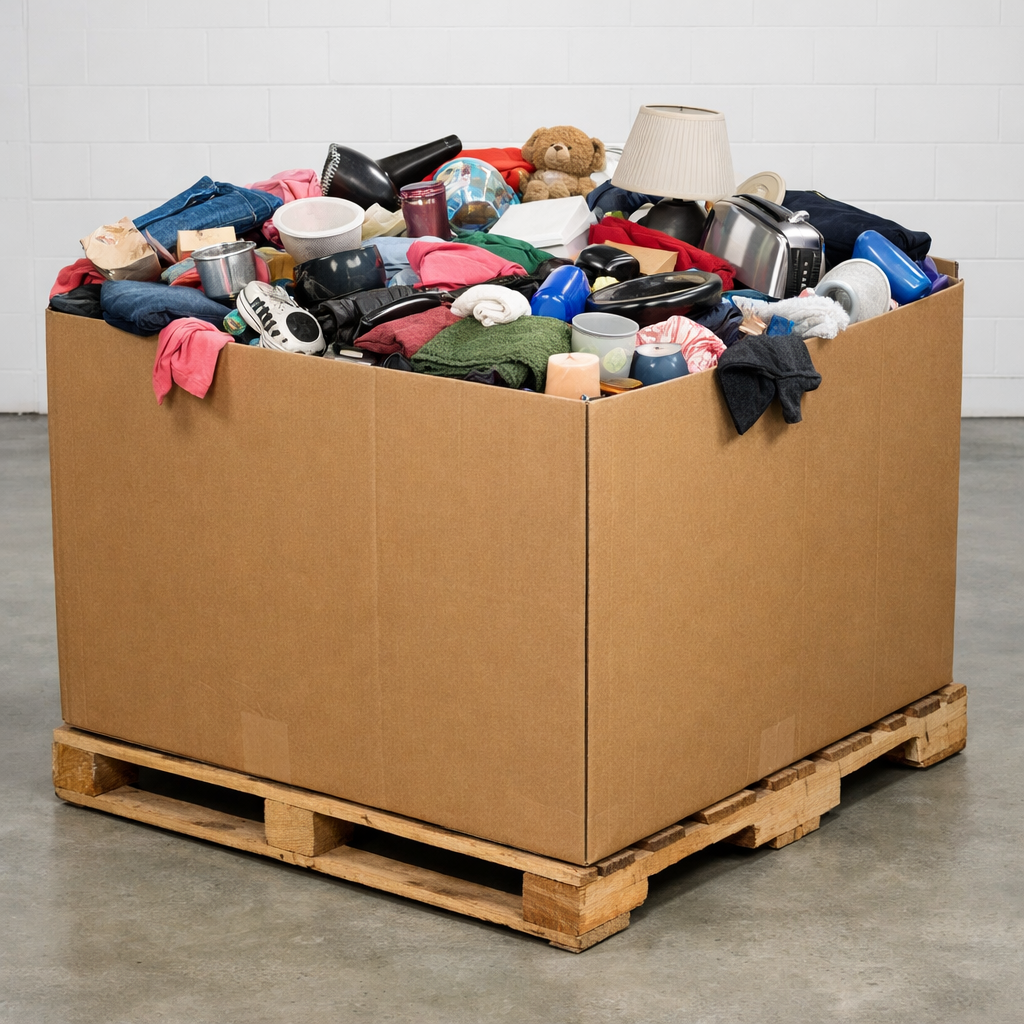 Unsorted mixed pallet gaylord filled with random items