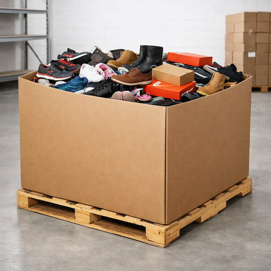 Unsorted shoes pallet gaylord filled with mixed footwear